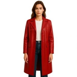 womens-red-leather-trench-coat