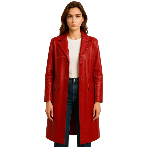 womens-red-leather-trench-coat