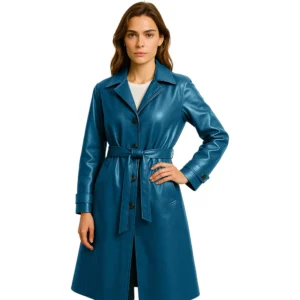 casual-women-blue-leather-coat