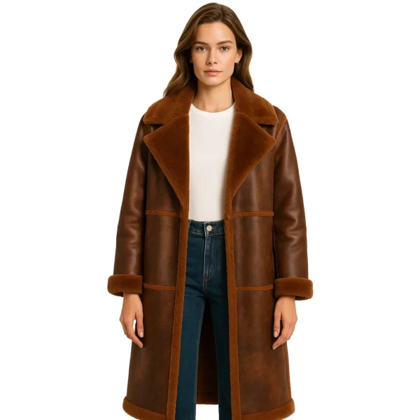 womens-brown-faux-fur-leather-coat